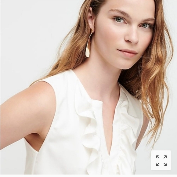 J. Crew Cream Ruffle V Neck Tank Top - Picture 2 of 6